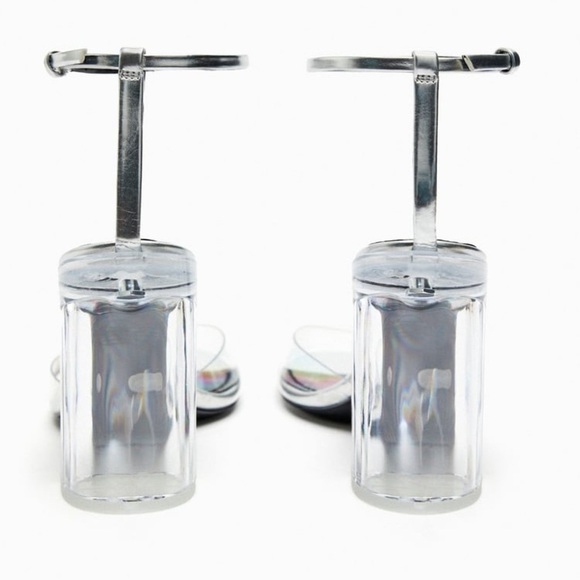 NWT. Zara Silver Vinyl Block Heel Sandals. Size 8. - Picture 7 of 9